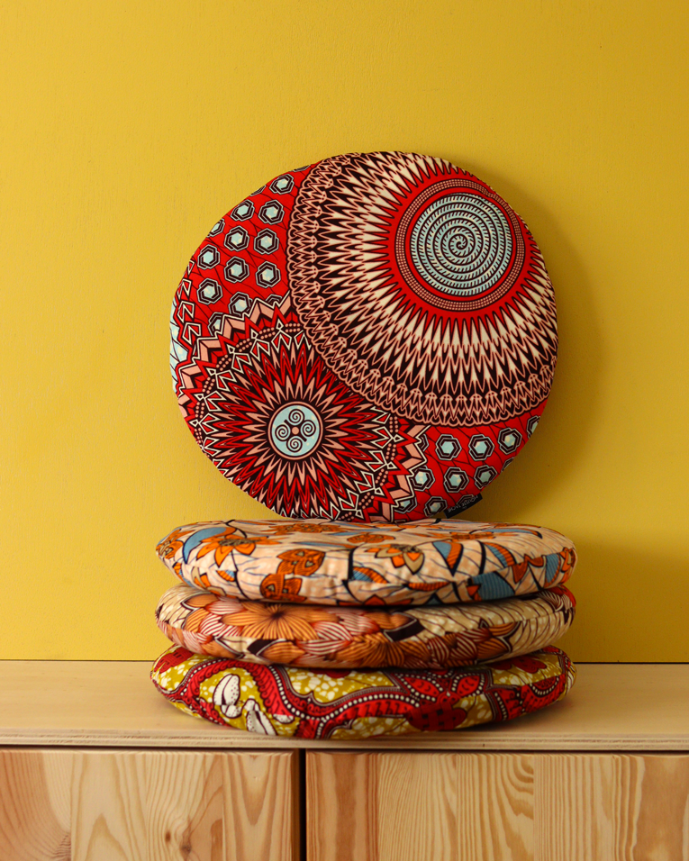 coussin de chaise rond coloré tissu africain