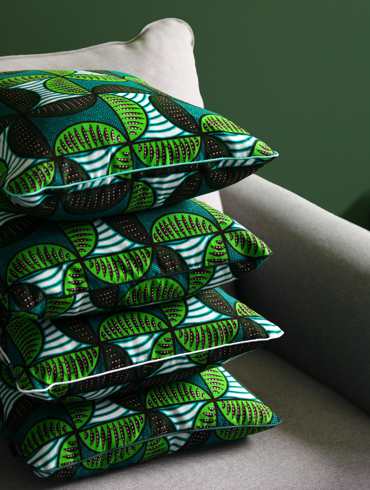 coussin wax passepoil vert jungle vegetal