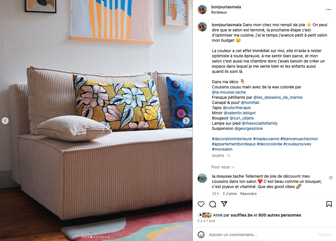 coussins en wax sur-mesure pour déco colorée et optimiste chez Bonjour La Smala à Bordeaux