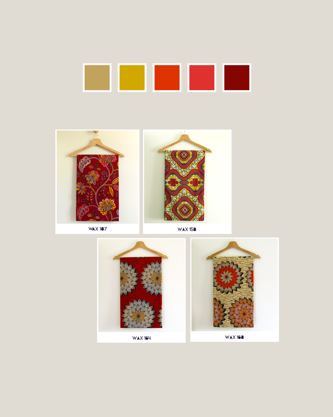 moodboard housse coussin wax rouge jaune beige