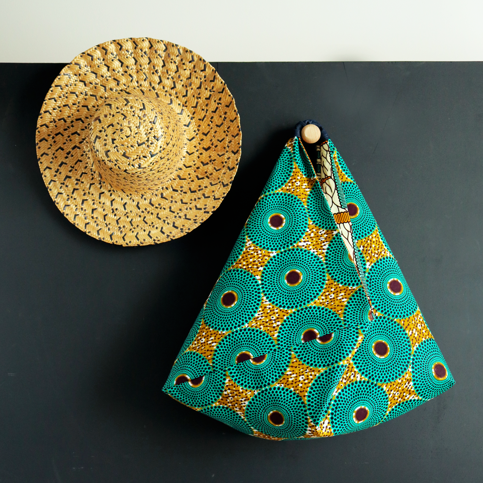 Sac origami sur-mesure en wax / Turquoise pour Stéphanie - LA MOUSSE TACHE